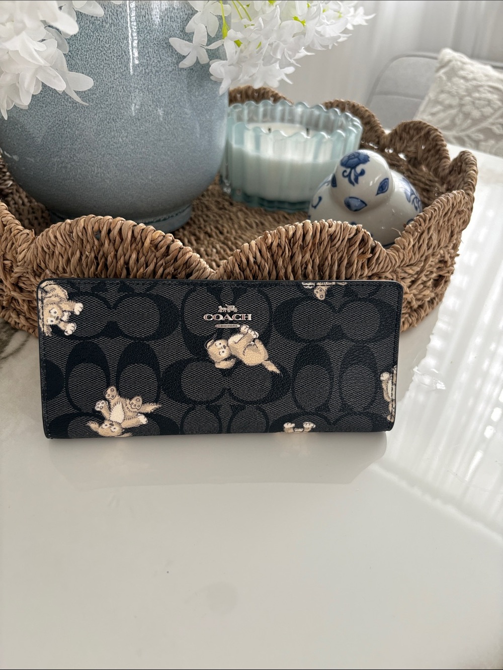 Coach Black Signature Canvas Teddy Bear Continental Wallet